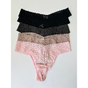 Hanky Panky Set of 5 Thong Underwear Lace Panties One Size Black Pink Tan